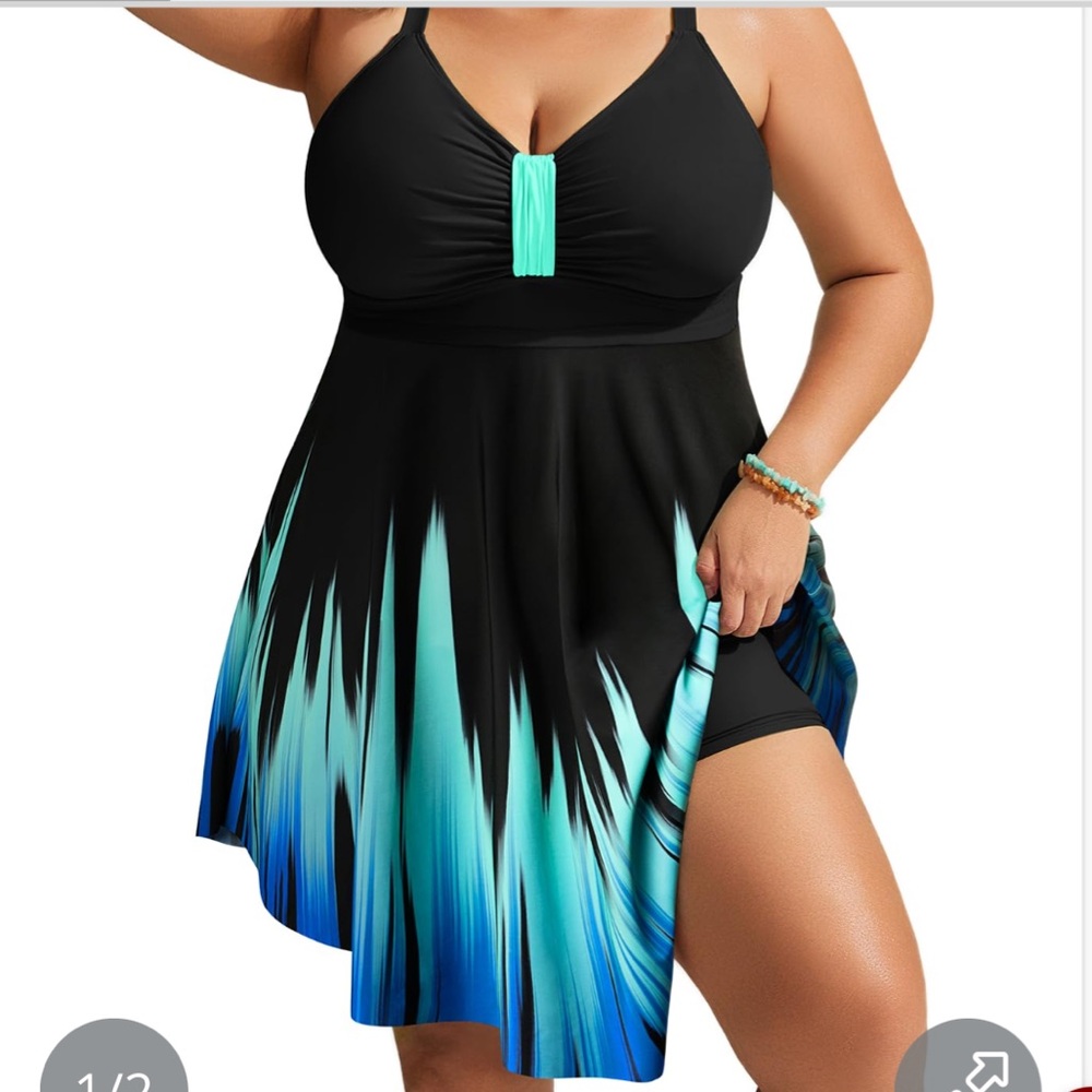 Black and Blue Women's Swim Dress